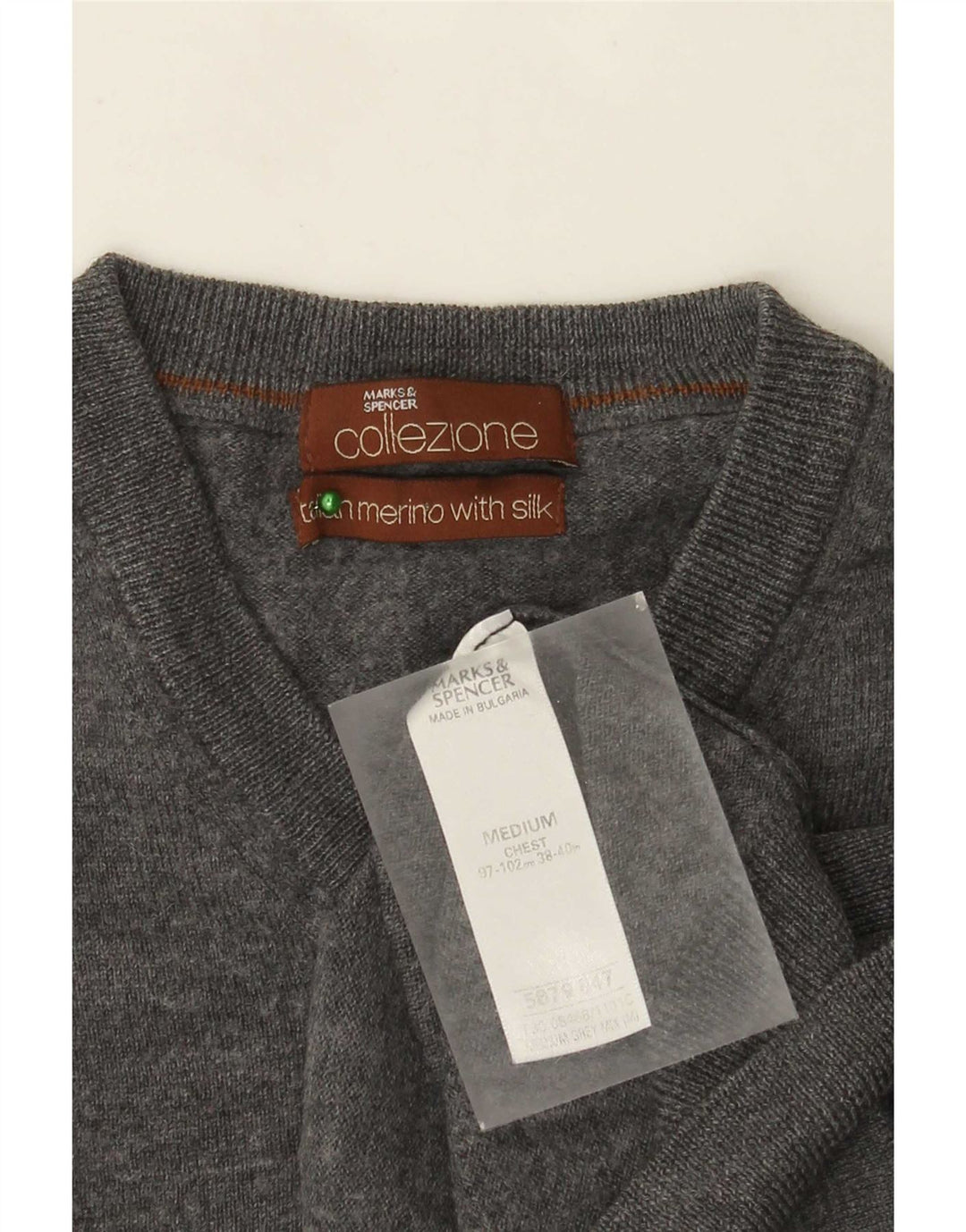 Marks & Spencer Męski sweter z dekoltem w kształcie litery V, średnioszary, z wełny merynosów