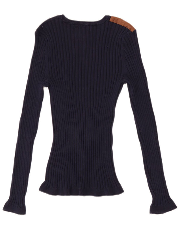Ralph Lauren Womens Top Long Sleeve UK 8 Small Navy Blue Colourblock Cotton