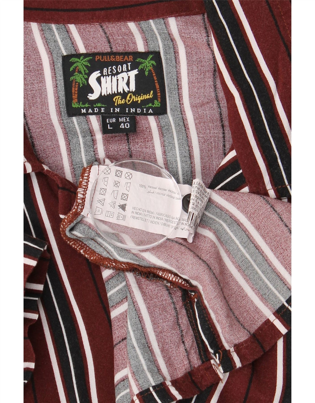 PULL & BEAR Męska koszula z krótkim rękawem, duża, bordowa, wiskozowa w paski