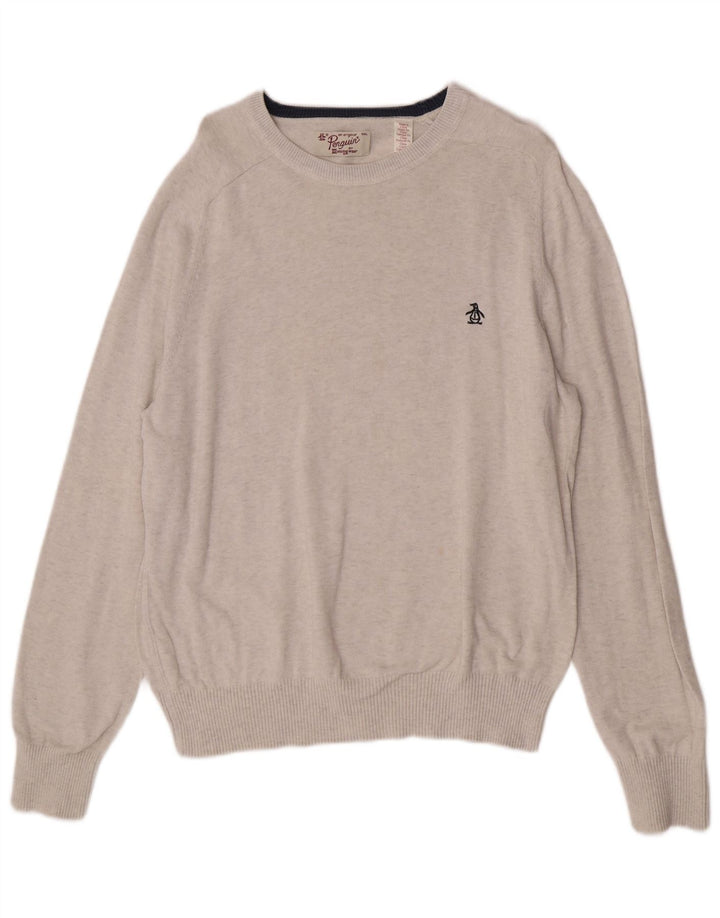 Męski sweter z dekoltem w łódkę Penguin, 2XL, szara bawełna