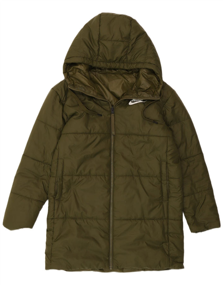 Dwustronny ocieplany płaszcz damski Nike Graphic UK 14, średni, khaki, poliester