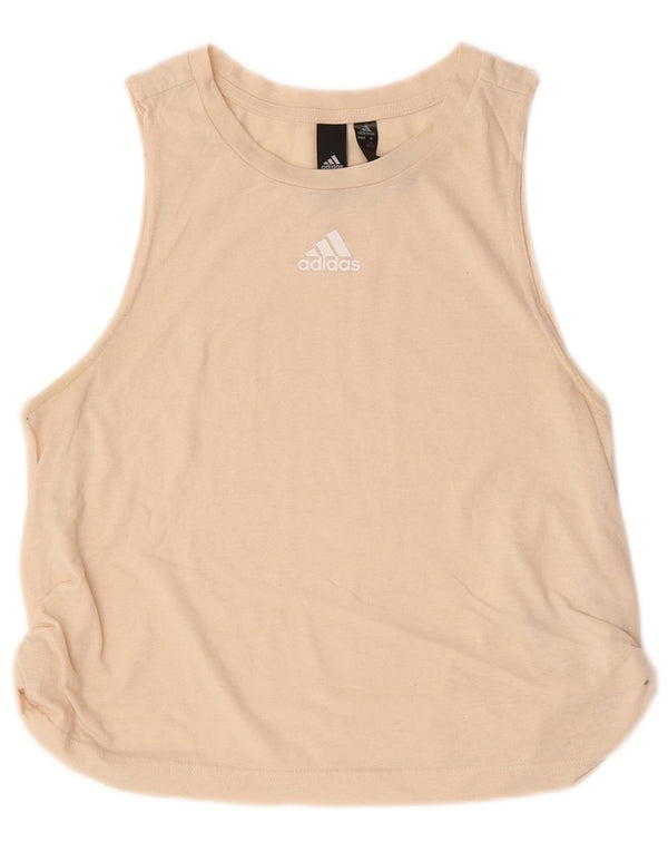 Damska koszulka Adidas Crop Graphic Top UK 10 Small Beżowa bawełna