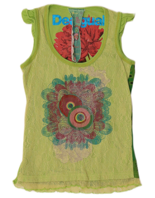 Damski top Desigual Graphic Vest Top UK 12 Średni zielony, geometryczny, bawełniany