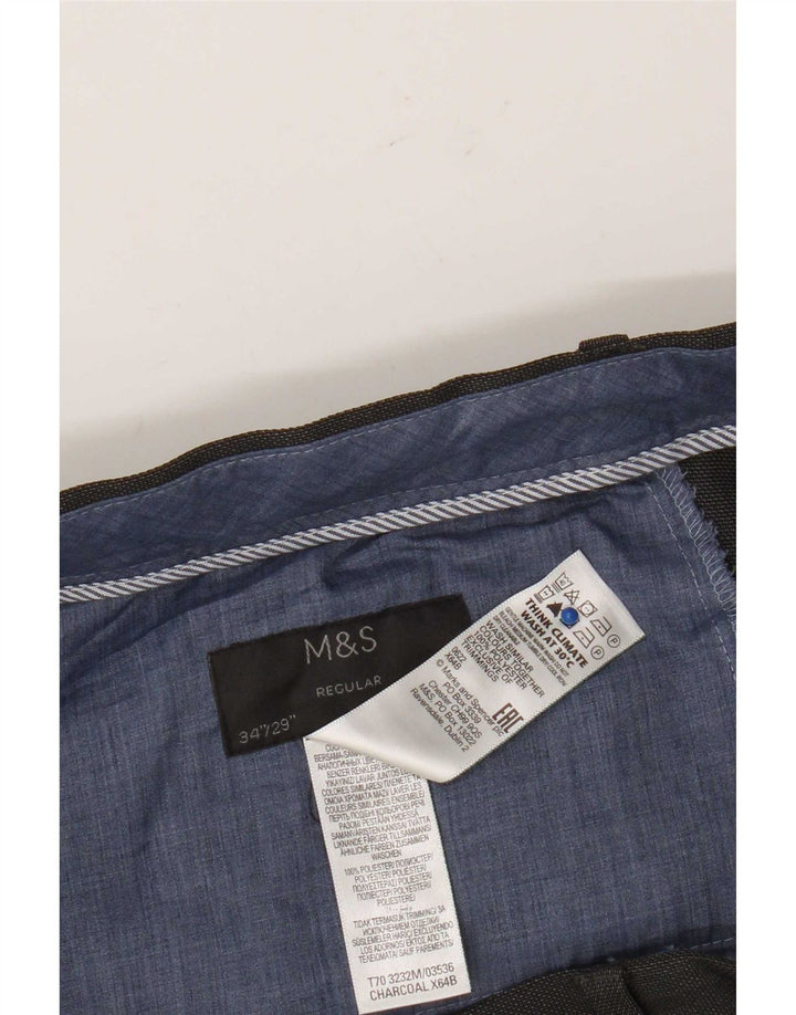 Męskie spodnie garniturowe Marks & Spencer W34 L29 Szary poliester