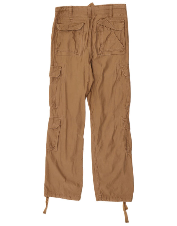 Męskie proste spodnie cargo w stylu vintage, małe W29 L32, brązowa bawełna