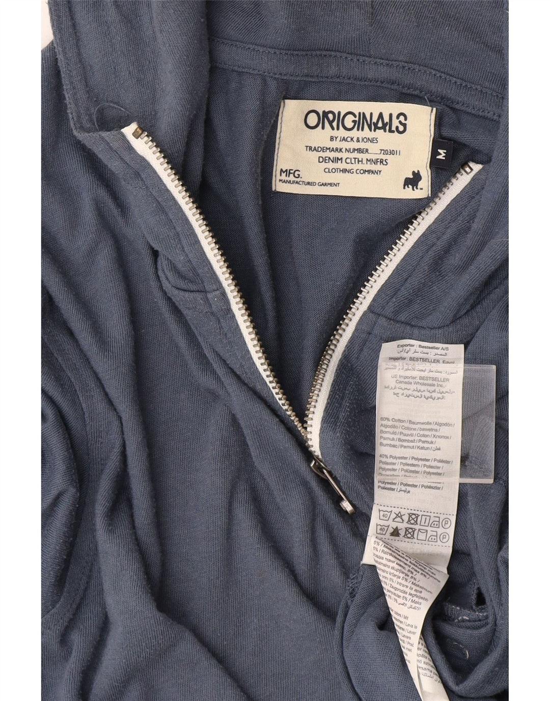 Męski sweter z kapturem i zamkiem Jack & Jones, średnioniebieski, bawełniany