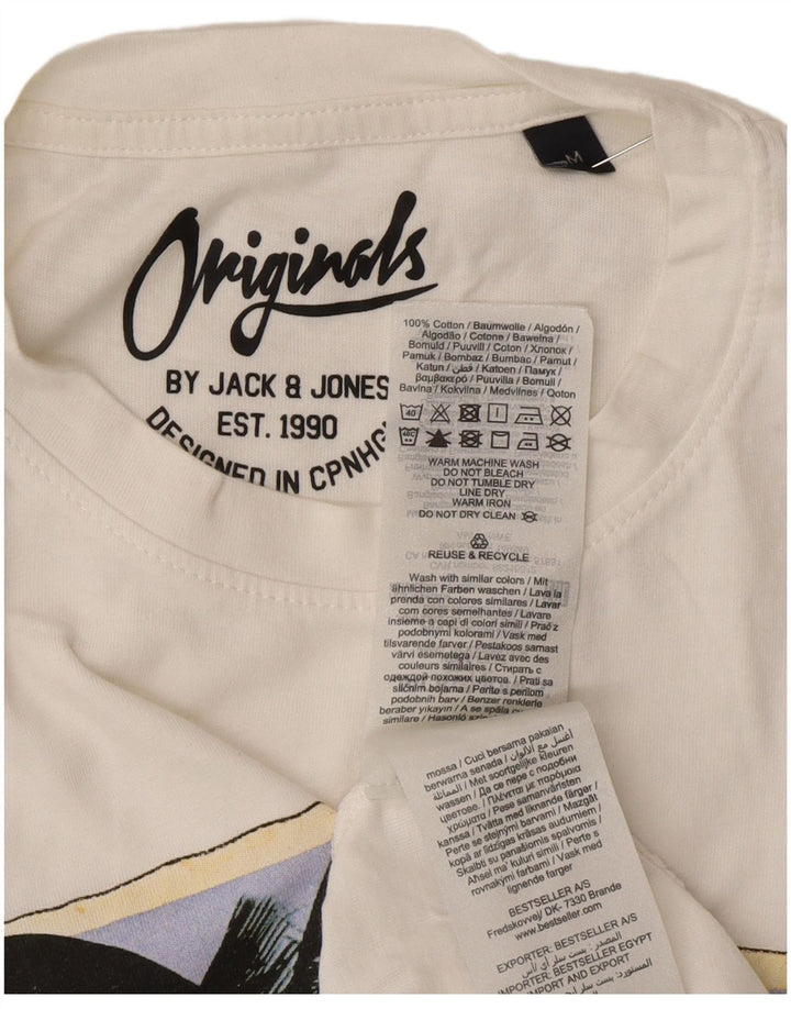 Męska koszulka z grafiką Jack & Jones, średnia, biała bawełna