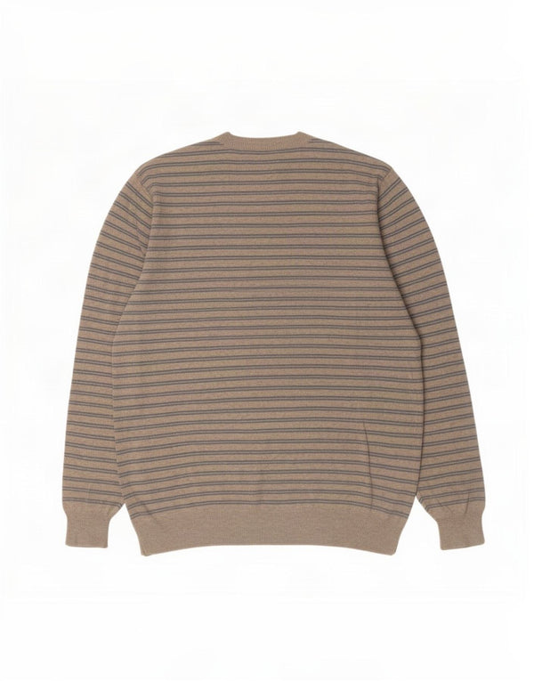 Męski sweter Marks & Spencer Blue Harbor z dekoltem w kształcie litery V, w duże beżowe paski