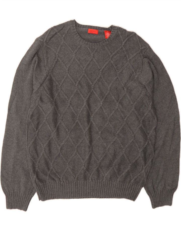 IZOD Mens Crew Neck Jumper Sweater Large Grey Argyle/Diamond Cotton Vintage Izod and Second-Hand Izod from Messina Hembry 