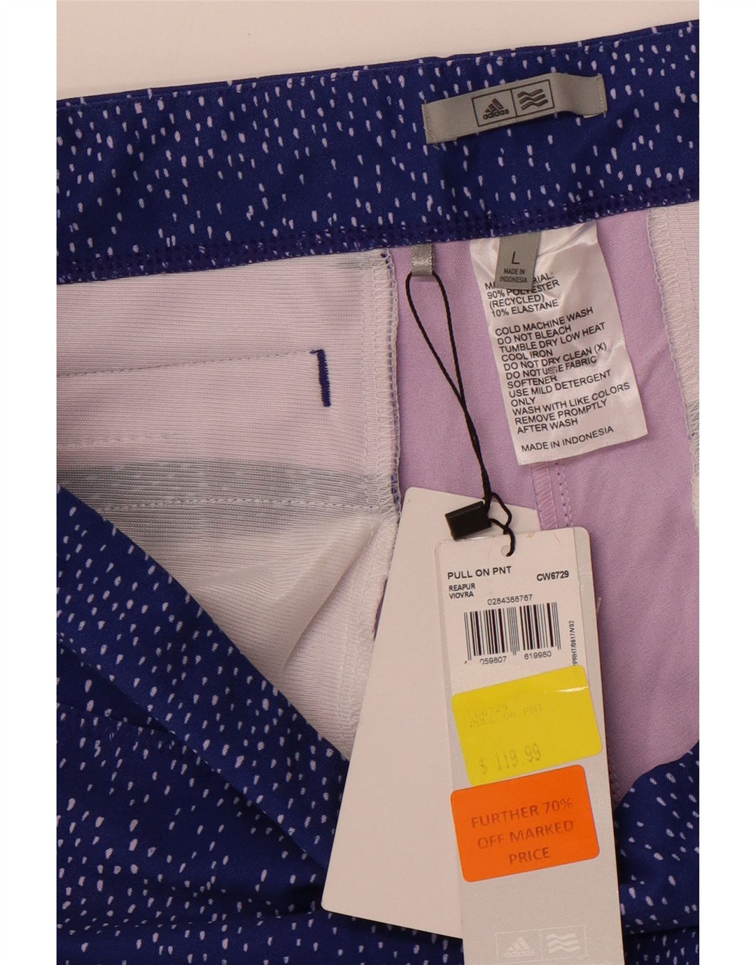 Damskie legginsy ADIDAS Crop UK 16, duże, niebieskie kropki, poliester