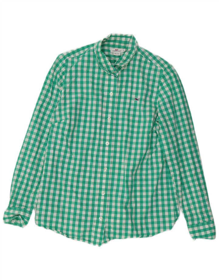 Koszula damska VINEYARD VINES US 6, bawełniana kratka w kolorze średnio zielonym