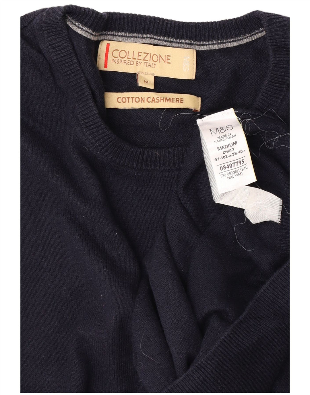 Marks & Spencer Męski sweter z okrągłym dekoltem, średni granatowy, bawełniany