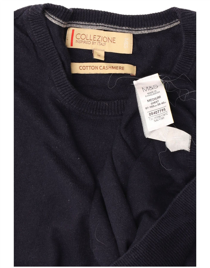 Marks & Spencer Męski sweter z okrągłym dekoltem, średni granatowy, bawełniany