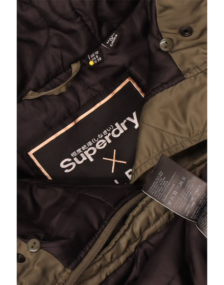 Damska kurtka parka z kapturem Superdry UK 10, mała, zielona, poliestrowa