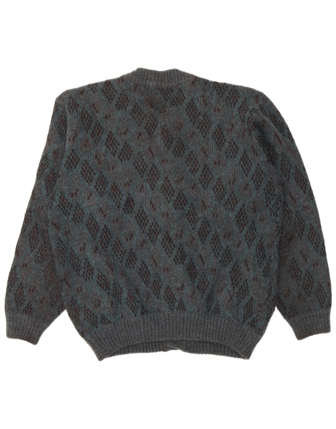 Vintage męski sweter rozpinany, duży, niebieski Argyle/diamentowa wełna z alpaki