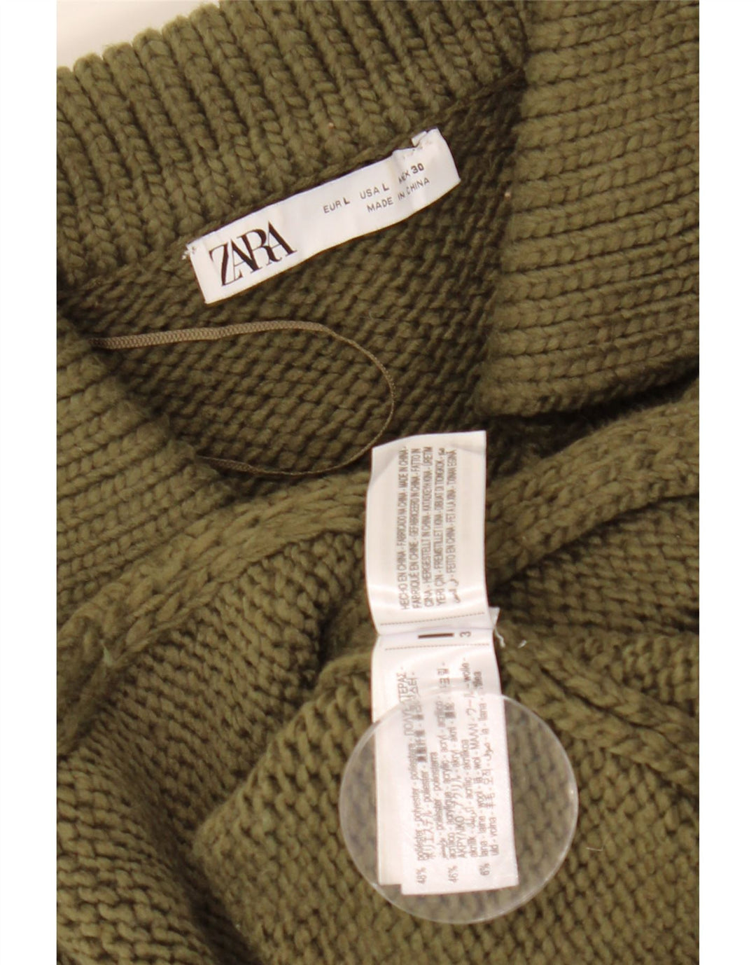 Damski sweter typu Crop Cardigan Zara UK 16, duży, khaki, poliester