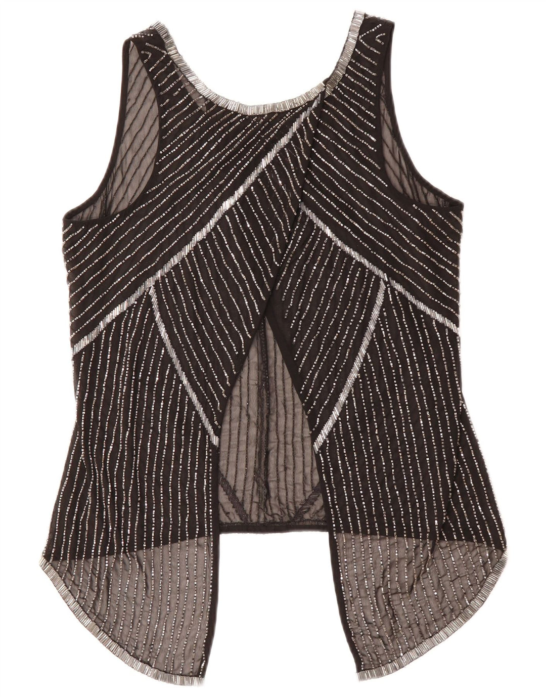 BIBA Damska koszulka bez rękawów, przezroczysta, UK 10, z poliestru w małe czarne paski