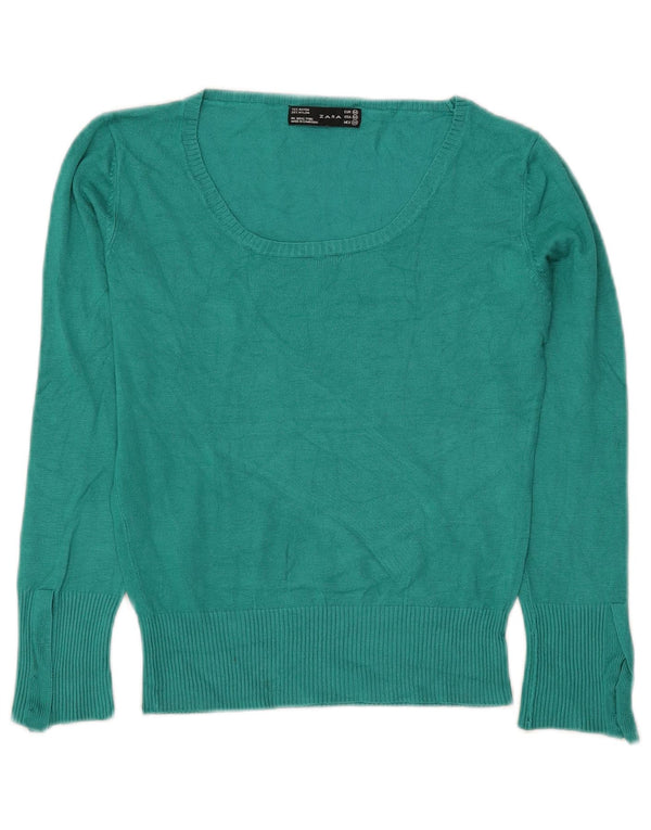 Zara Womens Boat Neck Jumper Sweater UK 12 Medium Green Rayon