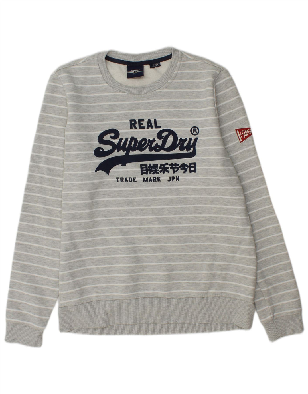 Damski sweter z grafiką Superdry UK 12, bawełniany w średnie szare paski