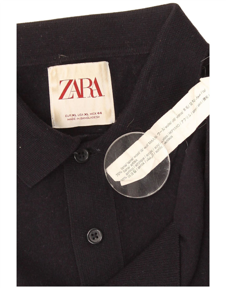 Zara Męski sweter polo XL, granatowy, wełniany