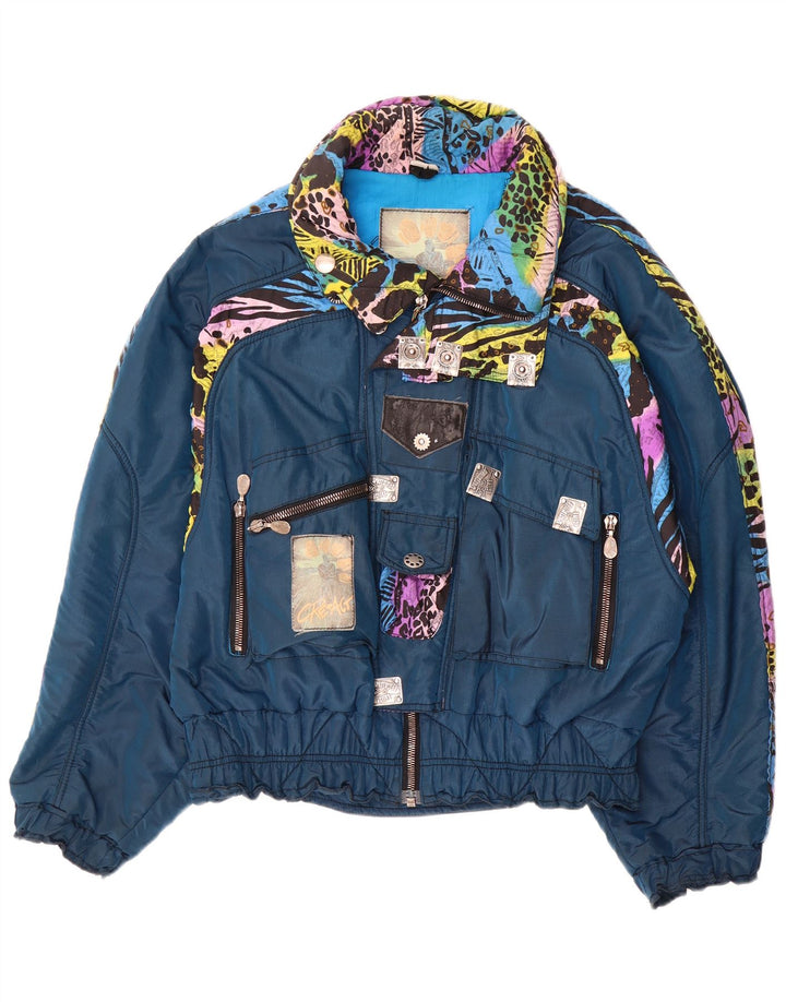Damska kurtka narciarska oversize w stylu vintage IT 52 2XL Niebieski poliamidowy nadruk zwierzęcy
