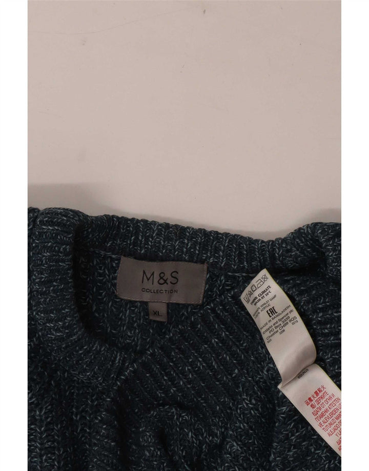Marks & Spencer Męski sweter z dekoltem w łódkę XL Niebieski akryl
