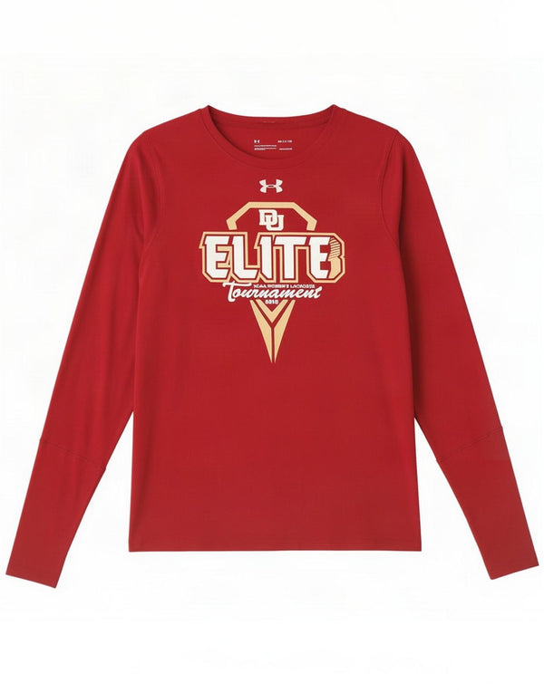Męski top Under Armour Elite Graphic z długim rękawem, mały, bordowy poliester