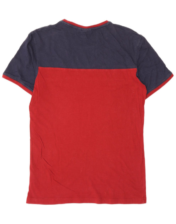 T-shirt męski Fila Top, mały, czerwony, bawełniany z blokami kolorów