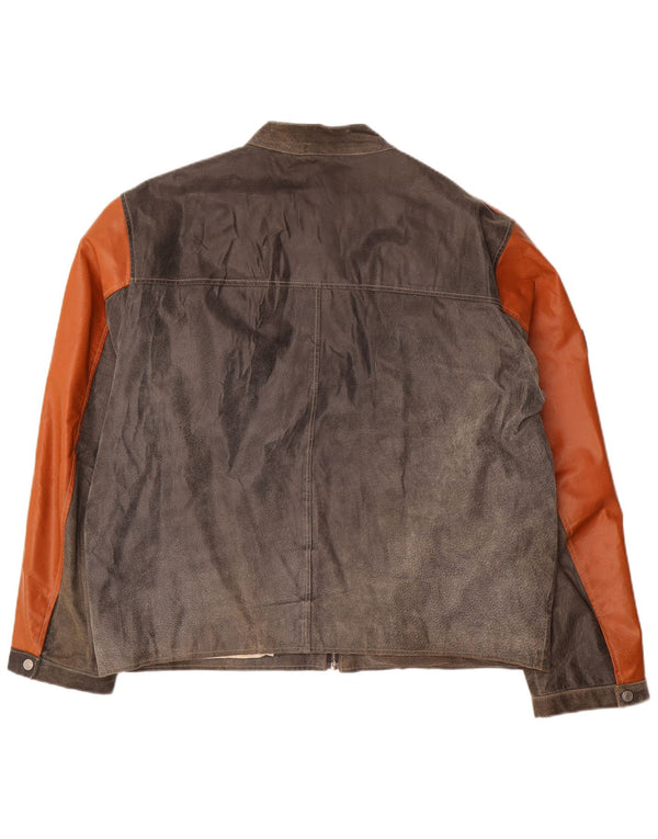 Męska kurtka skórzana Tom Tailor UK 44 2XL Szara skóra z blokami kolorów