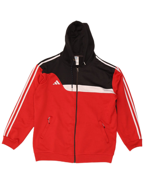 Adidas Męski sweter z kapturem i zamkiem błyskawicznym 2XL Czerwony poliester z blokami kolorów