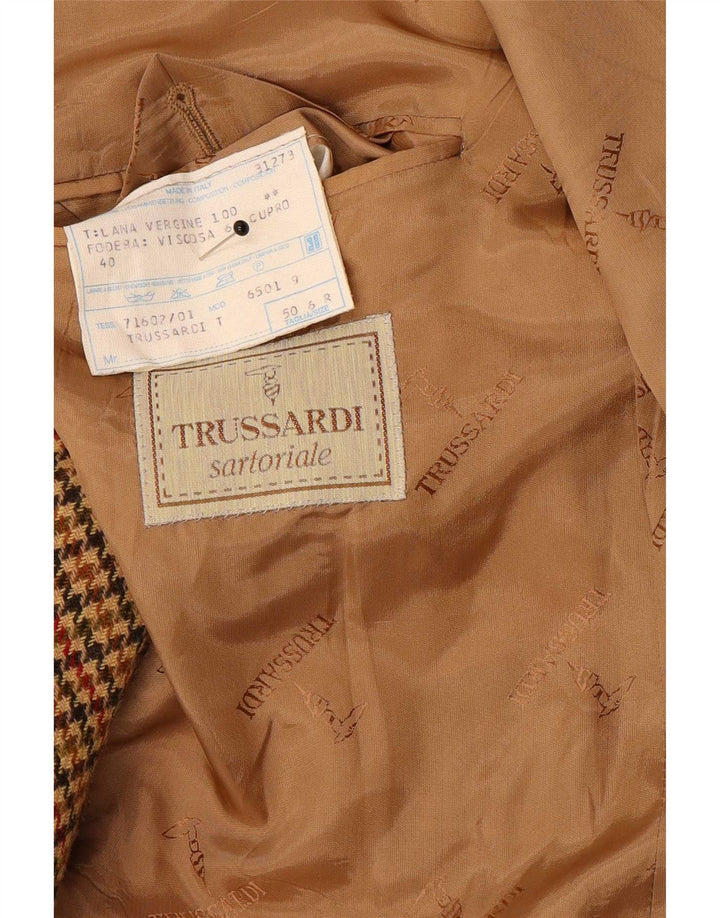 Trussardi Męska marynarka IT 50 duża brązowa wełna w pepitkę