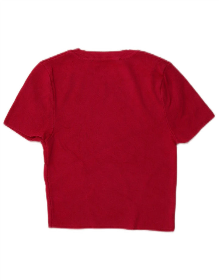 Damski sweter ZARA z krótkim rękawem i okrągłym dekoltem UK 8, mały, różowy