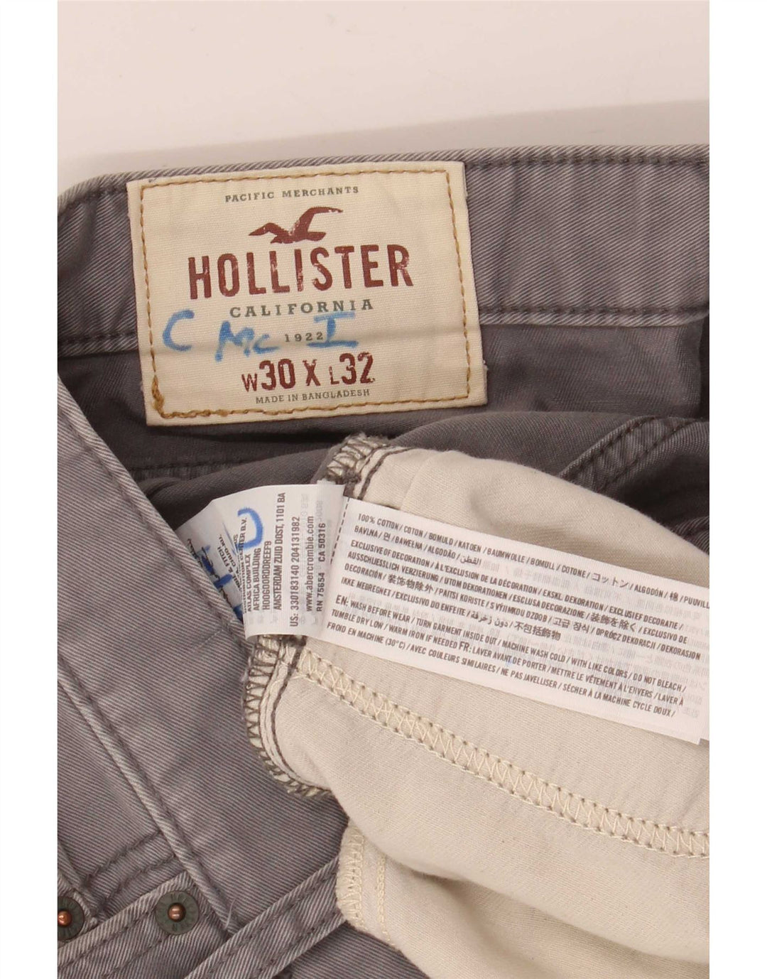 Męskie jeansy slim fit Hollister W30 L32 Szara bawełna