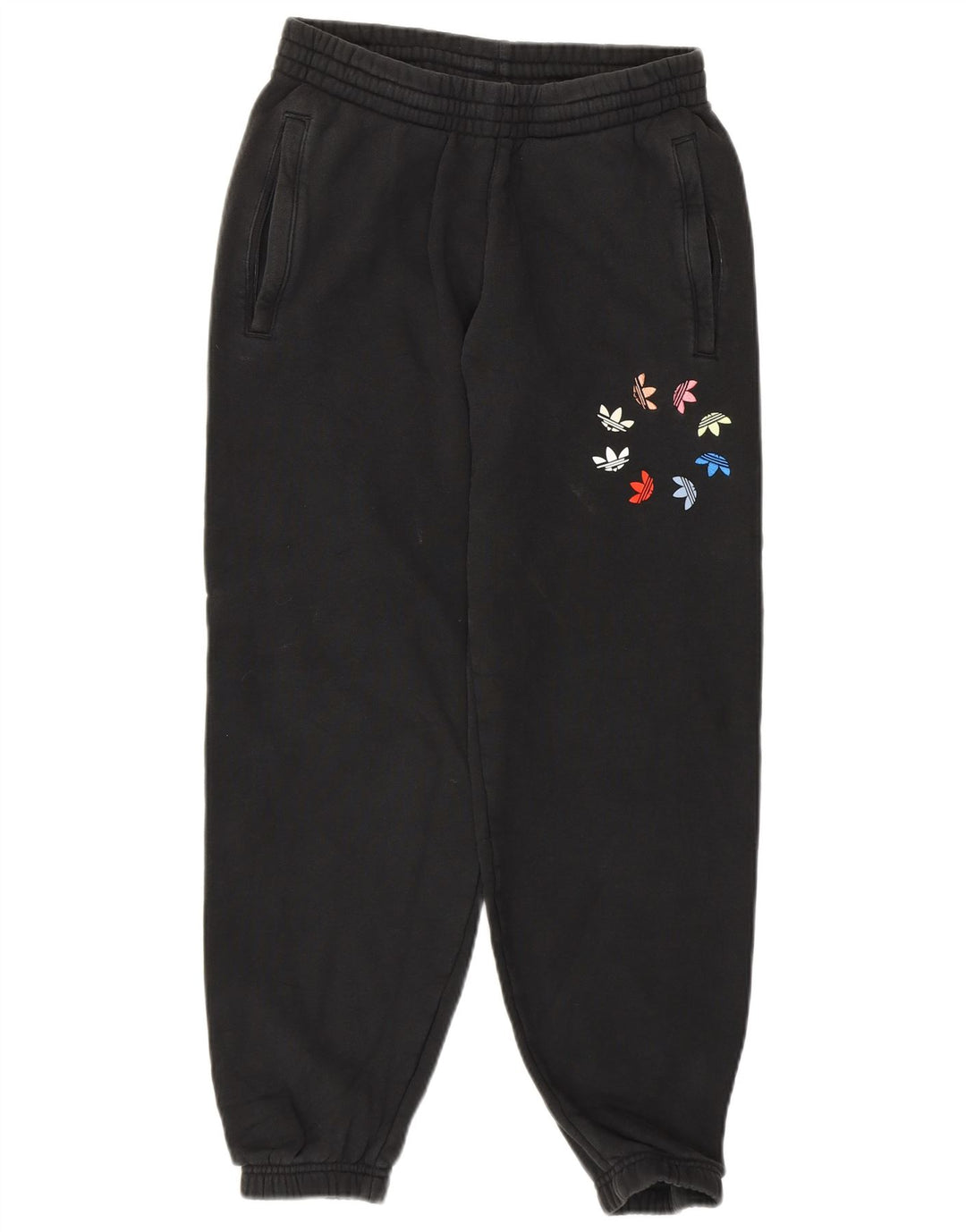 Damskie spodnie dresowe ADIDAS z grafiką Joggers UK 8, małe, czarne, bawełniane