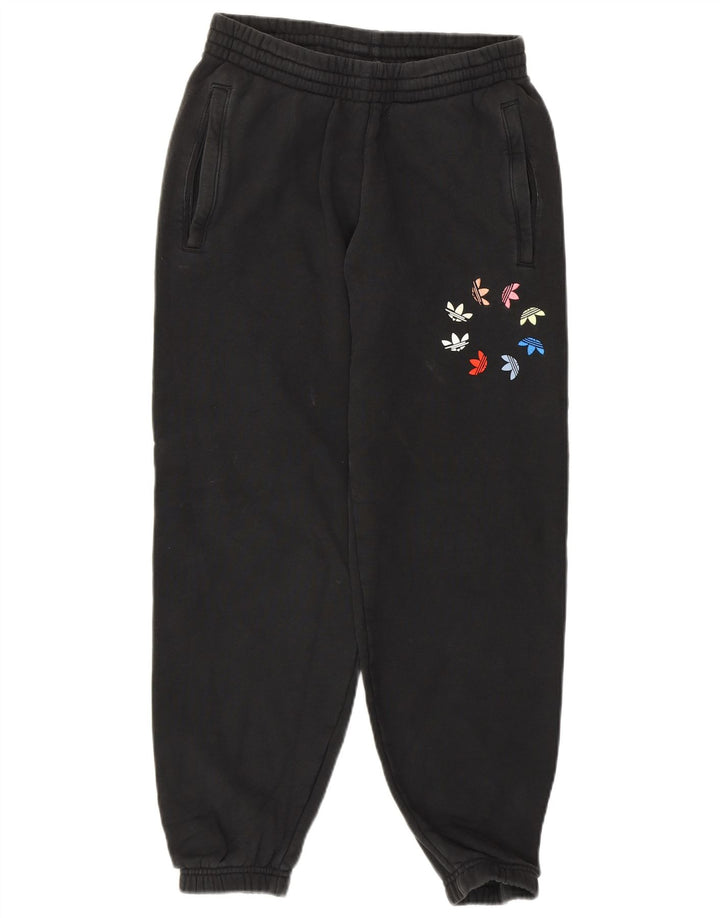 Damskie spodnie dresowe ADIDAS z grafiką Joggers UK 8, małe, czarne, bawełniane