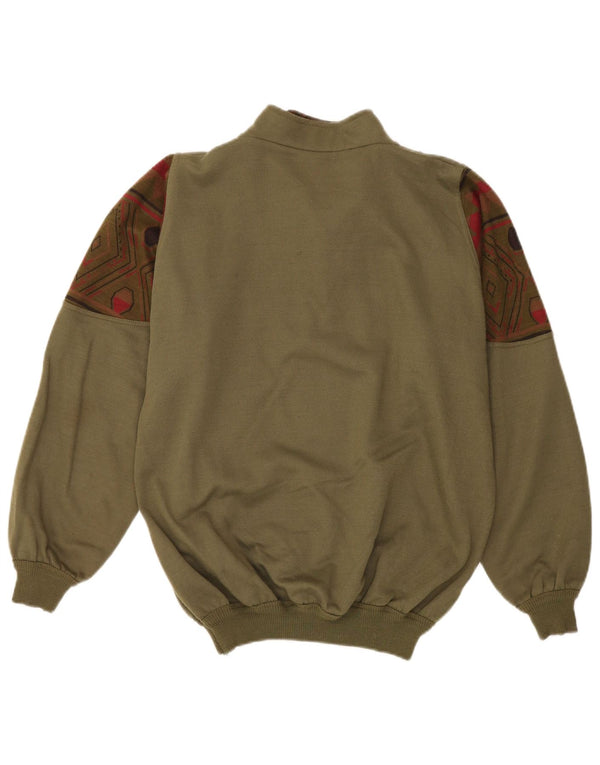 Męska bluza z kapturem w stylu vintage, zapinana na zamek, duża, geometryczna khaki