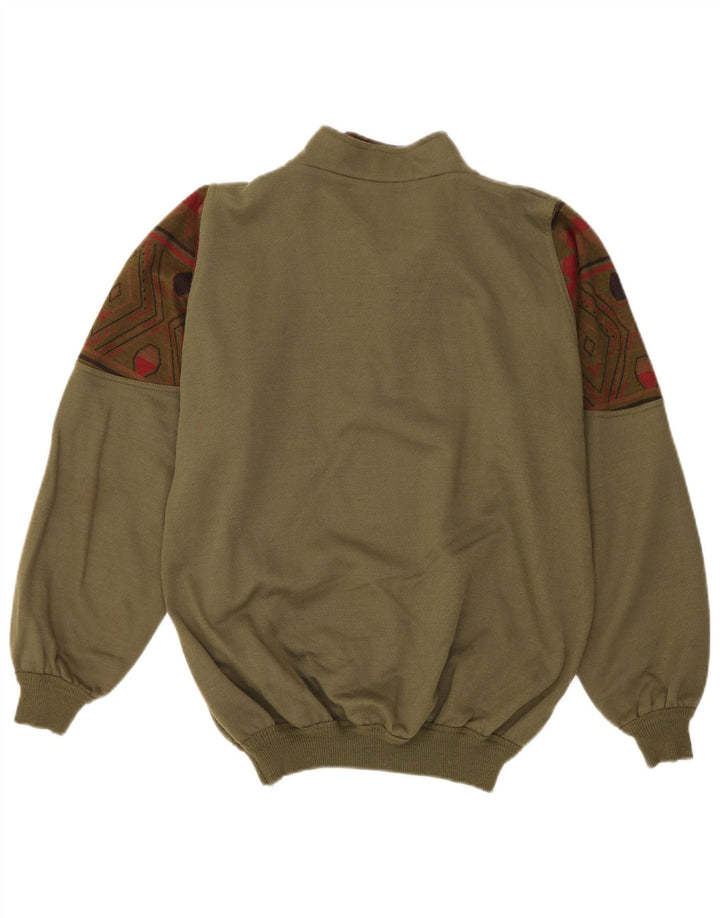 Męska bluza z kapturem w stylu vintage, zapinana na zamek, duża, geometryczna khaki