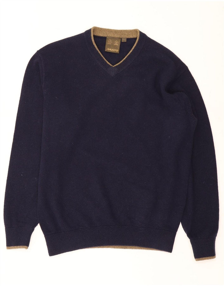 Męski sweter z dekoltem w kształcie litery V, XL, Musto, granatowy