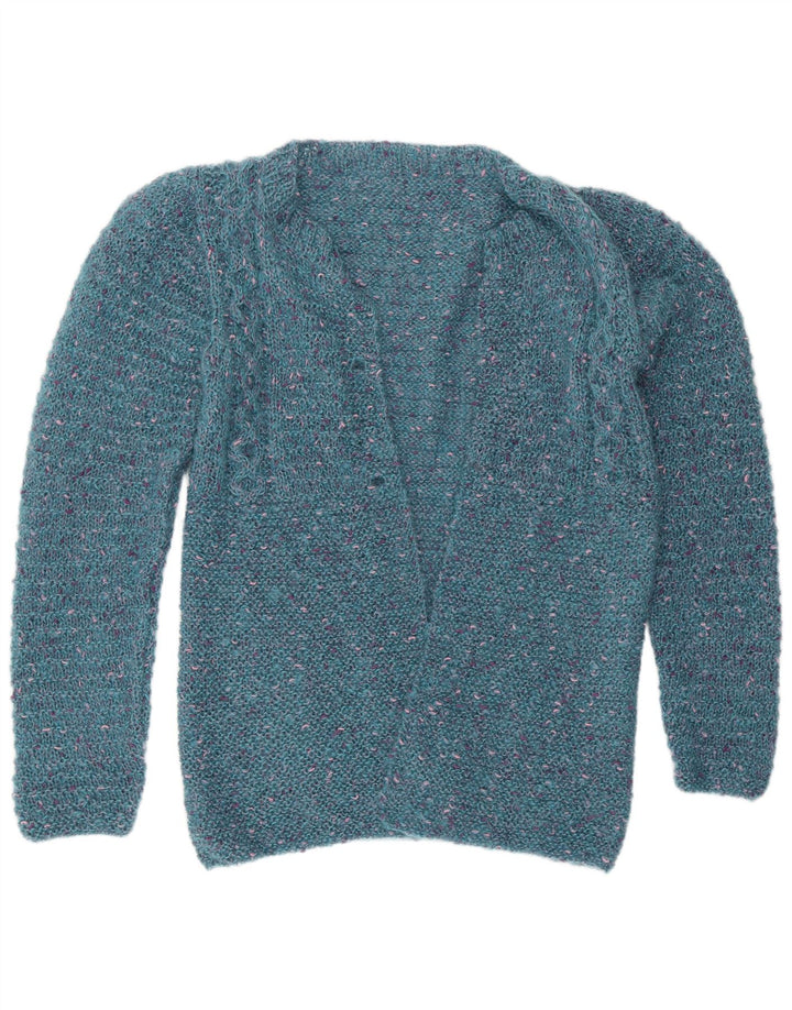 Vintage damski sweter rozpinany UK 12 średni niebieski nakrapiany