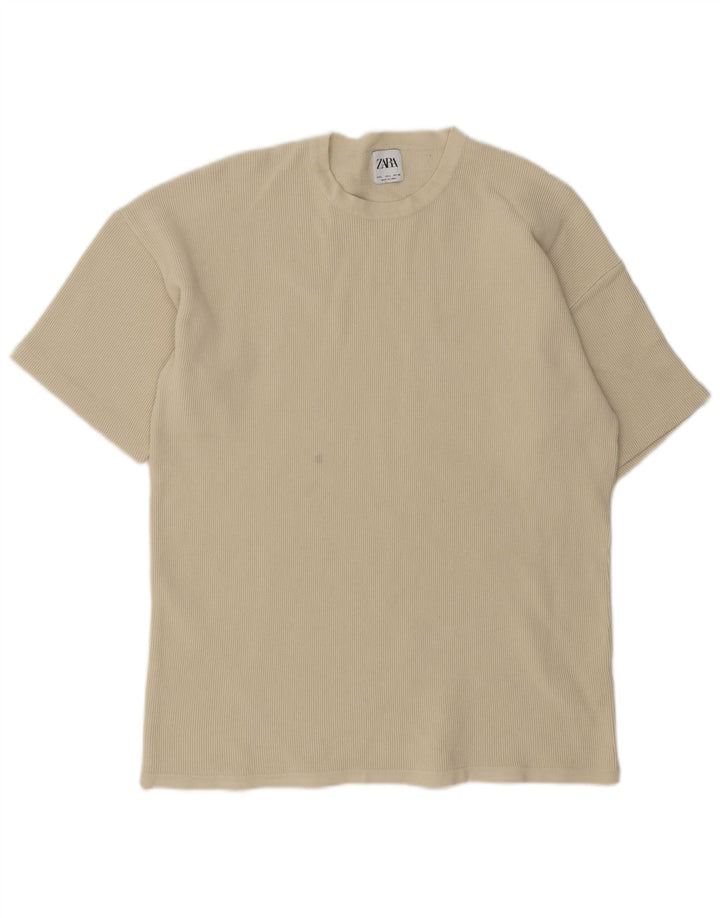T-shirt męski Zara, duży, beżowy, bawełniany