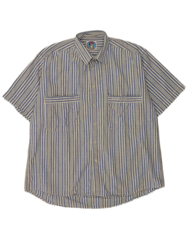 Koszula męska z krótkim rękawem w stylu vintage, bawełniana w średnie niebieskie paski