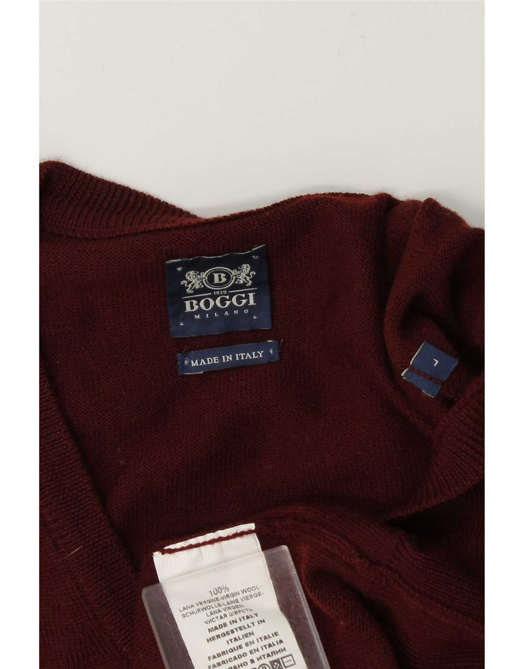 Boggi Męski sweter z dekoltem w kształcie litery V, duży, bordowy