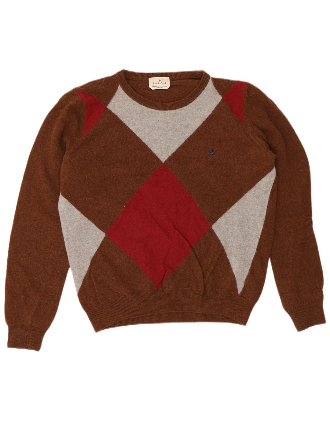 Męski sweter z okrągłym dekoltem Brooksfield IT 50 Średni brąz Argyle/Diament