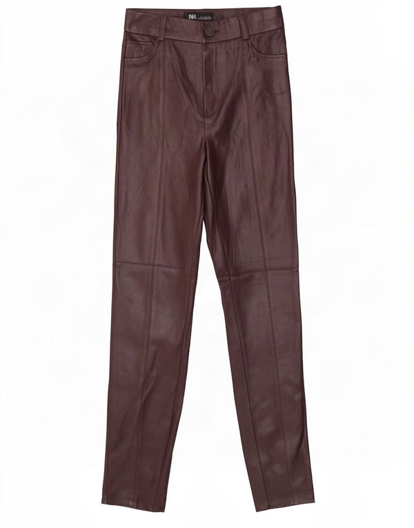 Spodnie damskie Zara Skinny ze sztucznej skóry, małe W26 L29, brązowe, poliuretanowe