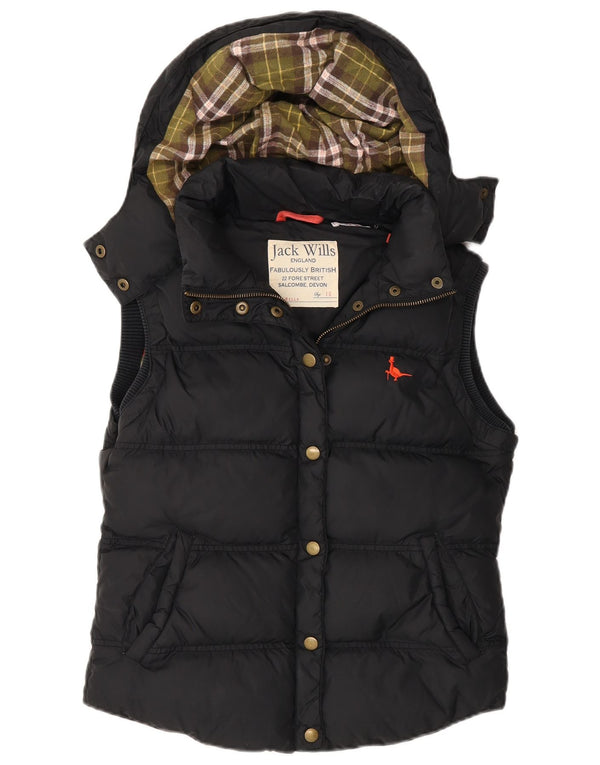 Damska wyściełana kamizelka z kapturem Jack Wills UK 10, mała, czarna, bawełniana