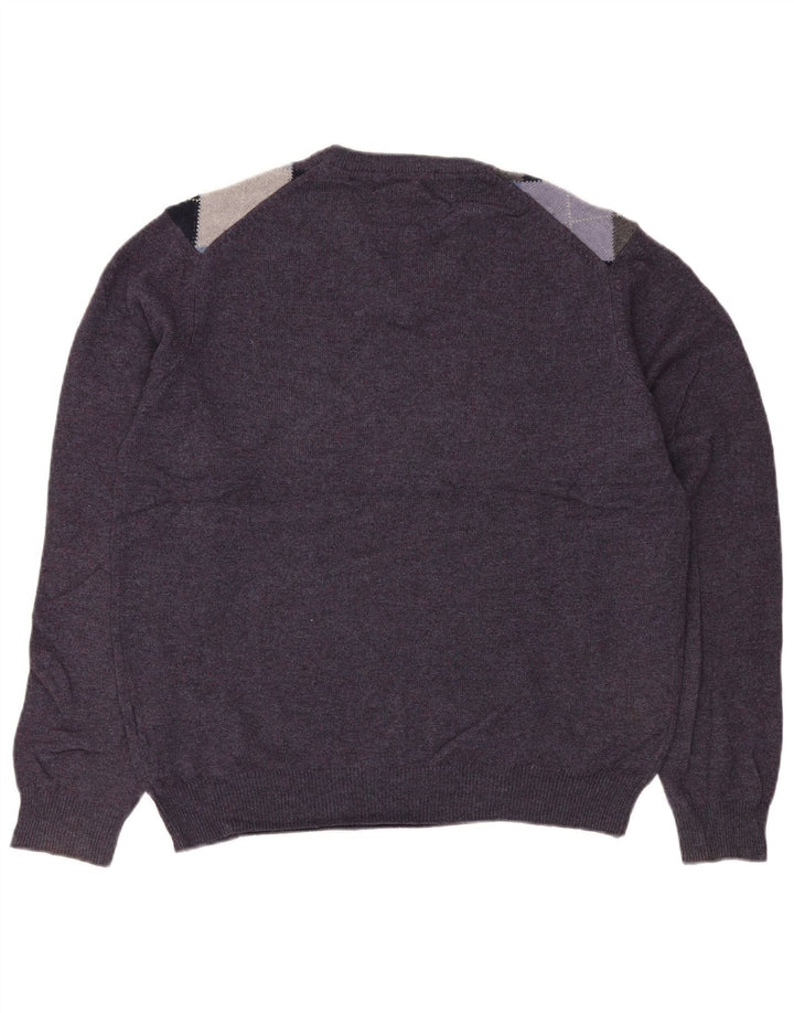 Marks & Spencer Męski sweter z dekoltem w kształcie litery V, średniofioletowy Argyle/Diament
