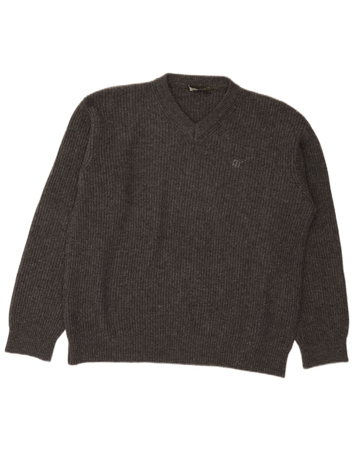Męski sweter Henry Cottons z dekoltem w szpic, średniej szarej wełny