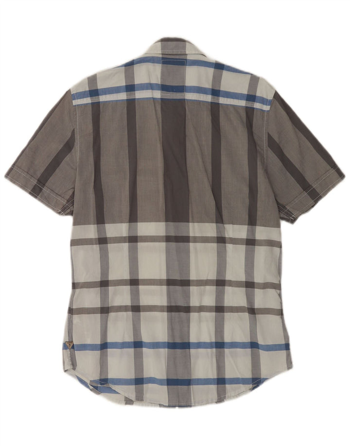 Koszula męska Guess z krótkim rękawem, slim fit, mała, szara, bawełniana krata