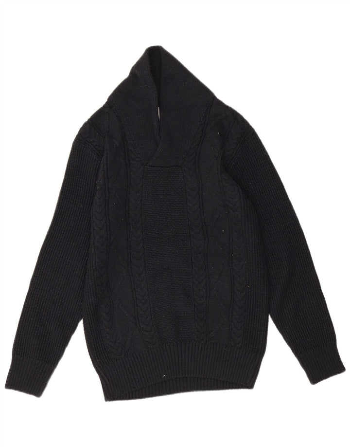 Męski sweter Zara z szalowym dekoltem, średni czarny akryl