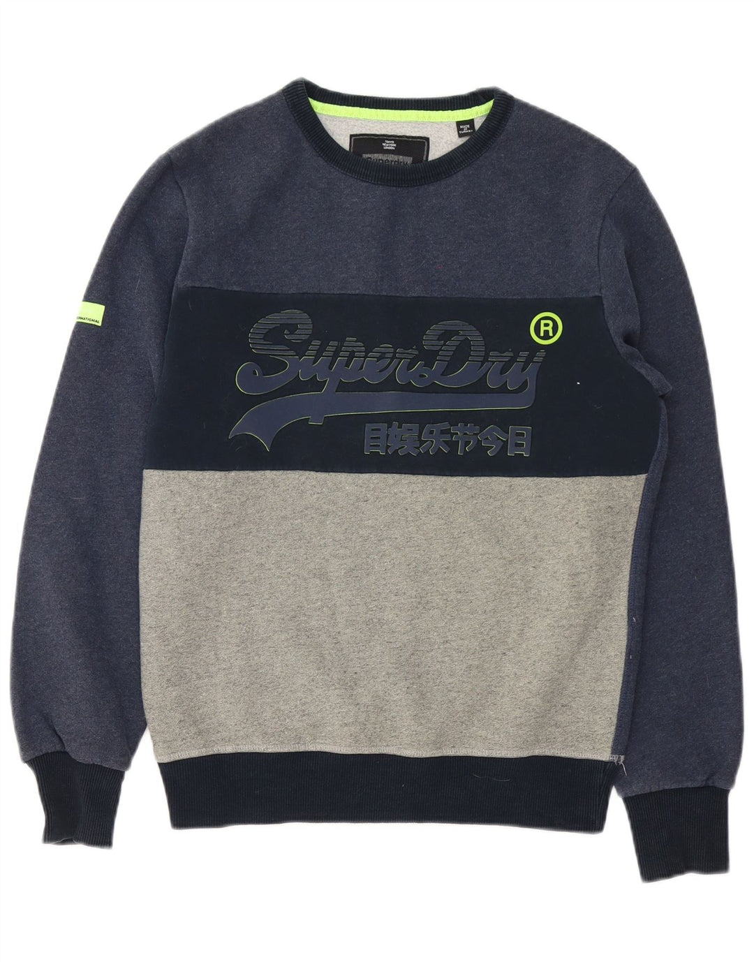 Męski sweter z grafiką Superdry, średni granatowy, bawełniany blok kolorów